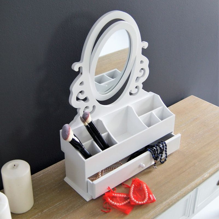 Toaletka z serii Romantic, przegrody, lustro, matowa biel.