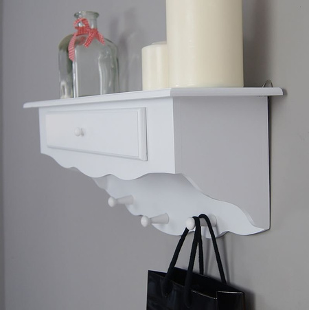 Drewniana garderoba/ półka, seria Meridian, szuflada, biały mat.