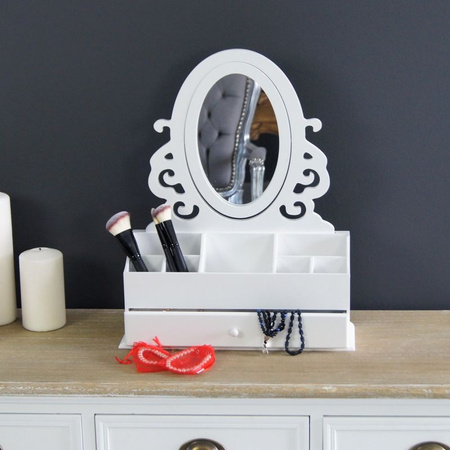 Toaletka z serii Romantic, przegrody, lustro, matowa biel.