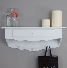 Drewniana garderoba/ półka, seria Meridian, szuflada, biały mat.