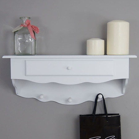 Drewniana garderoba/ półka, seria Meridian, szuflada, biały mat.